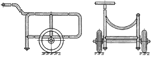 На рисунке изображена тележка в трех положениях